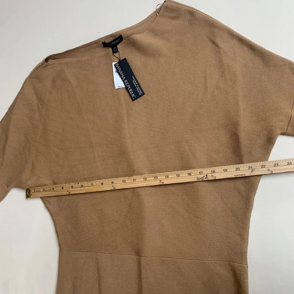 Banana Republic Serene Sweater XL Camel Brown Ribbed‎ Lenzing Ecovero NWT - Picture 4 of 7